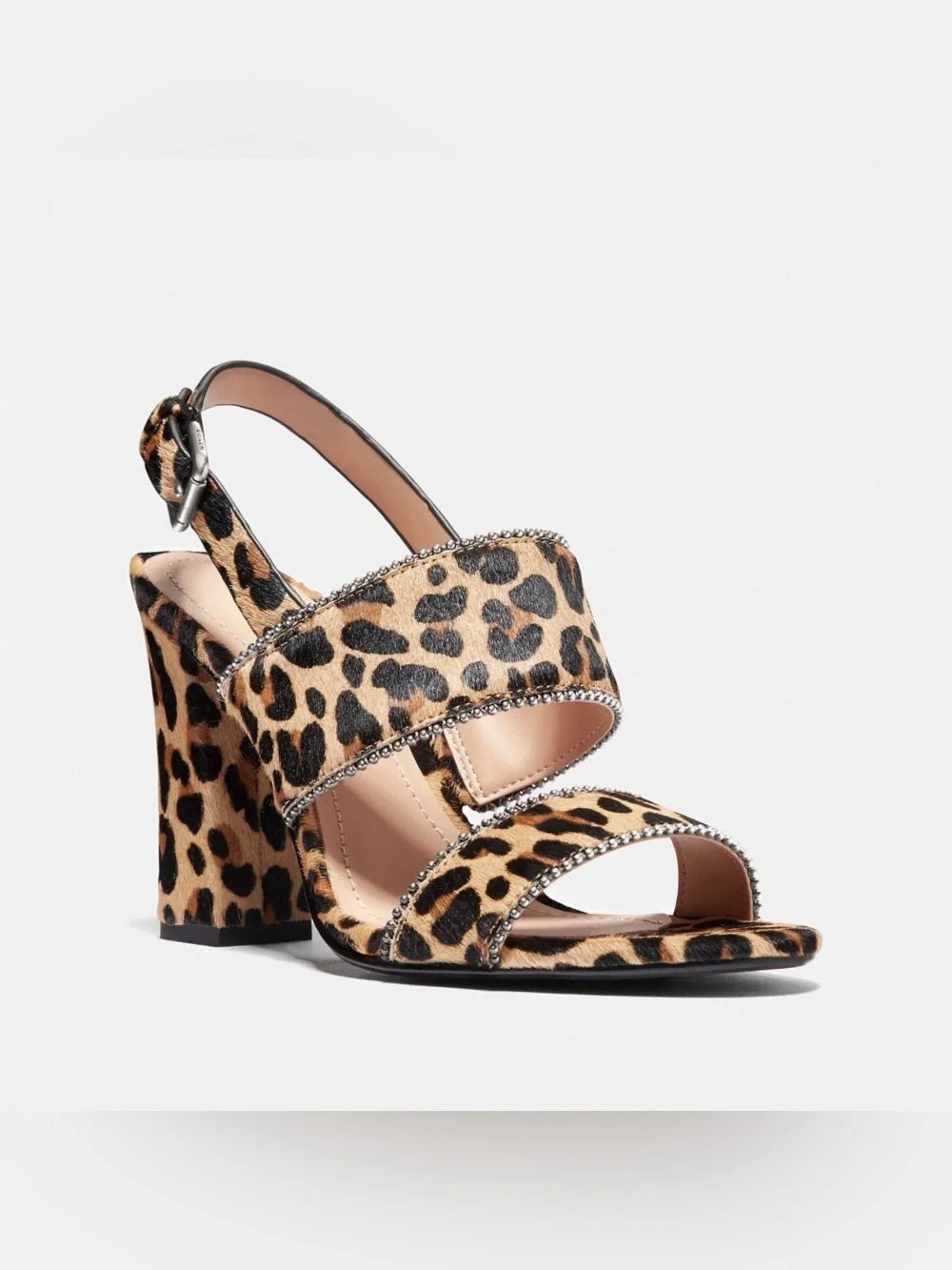 Coach Rylie Leopard Print Calf Hair Block Heel Sandals Size 9.5